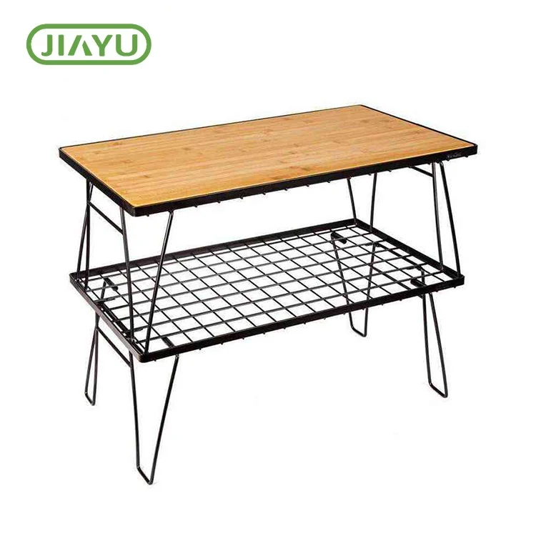 Folded solide hout izeren mesh camping tafel